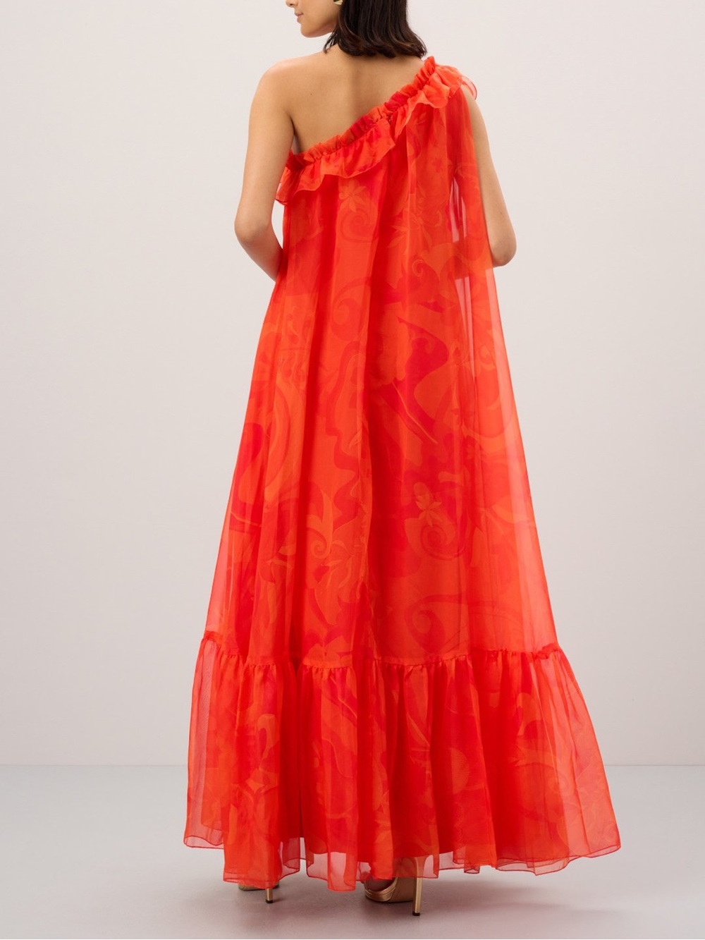 One Shoulder Rose Ruffle Maxi Dress - Picture 7 of 17